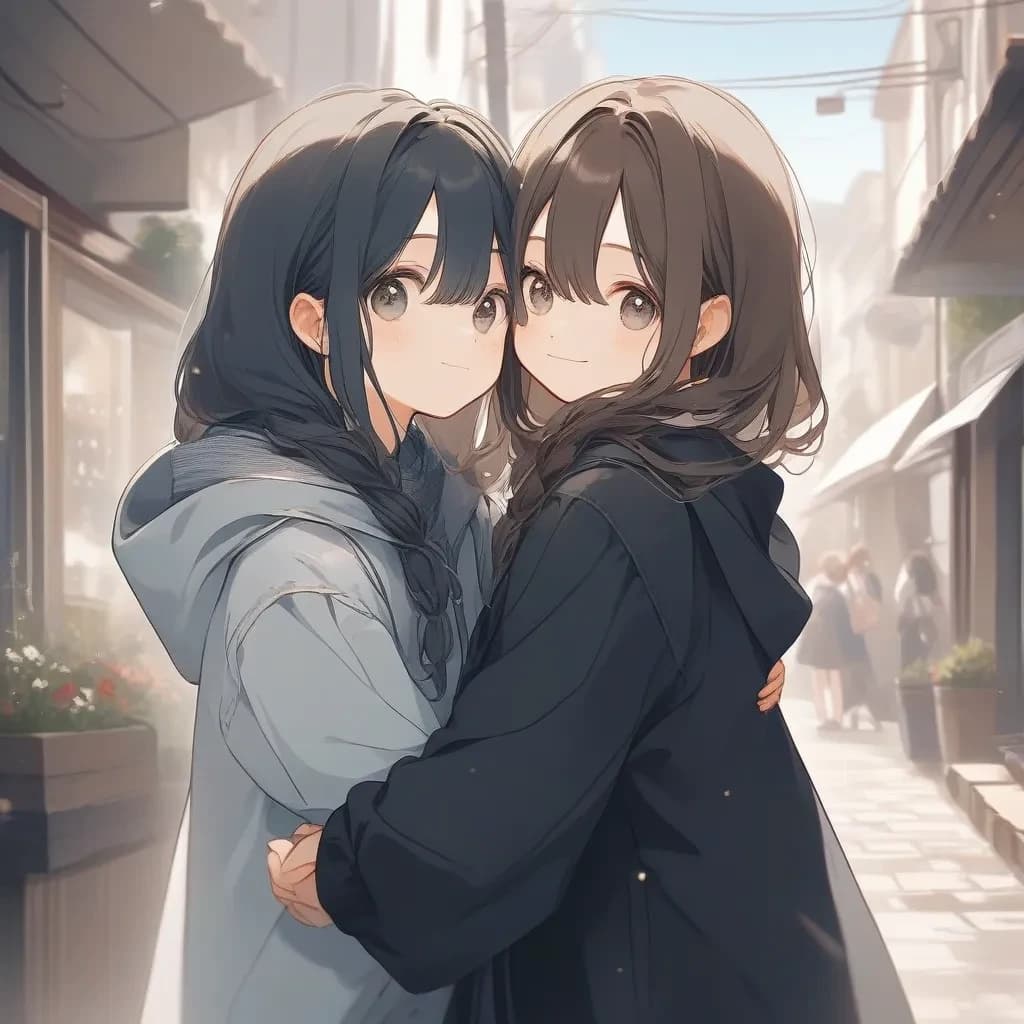 cute girl hugging another girl