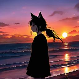 fox girl, sunset