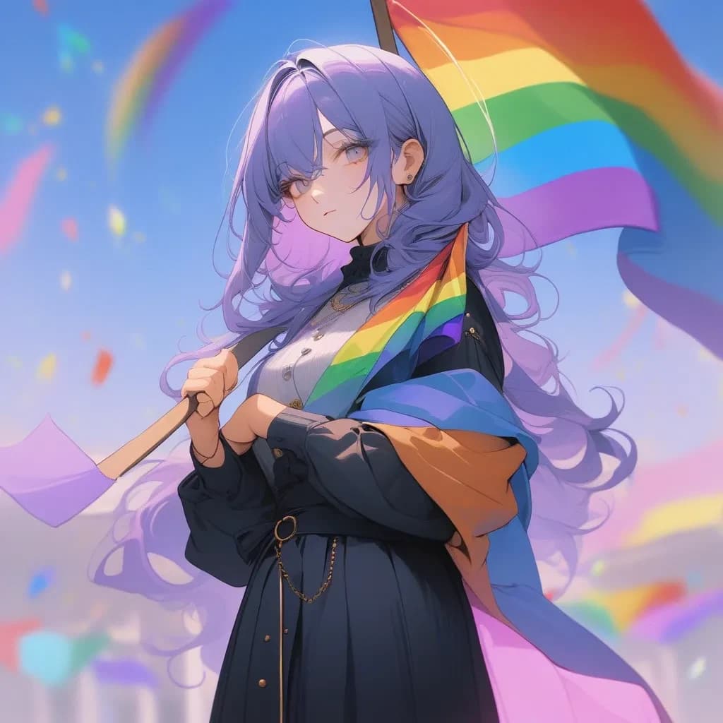 very aesthetic, masterpiece, girl holding lgbtq flag