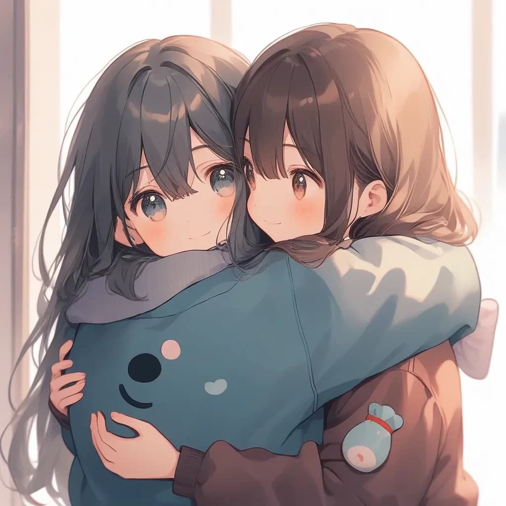 cute girl hugging another girl