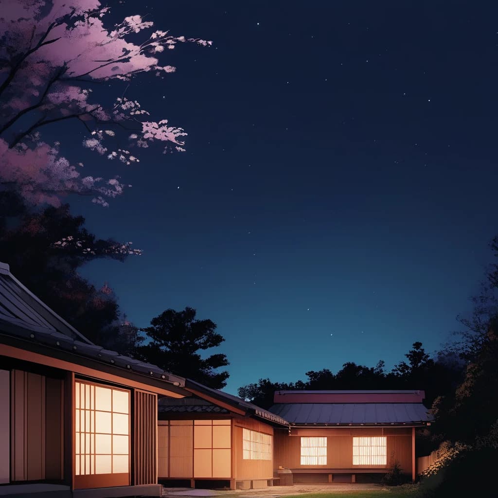 simple japanese home, night, pink