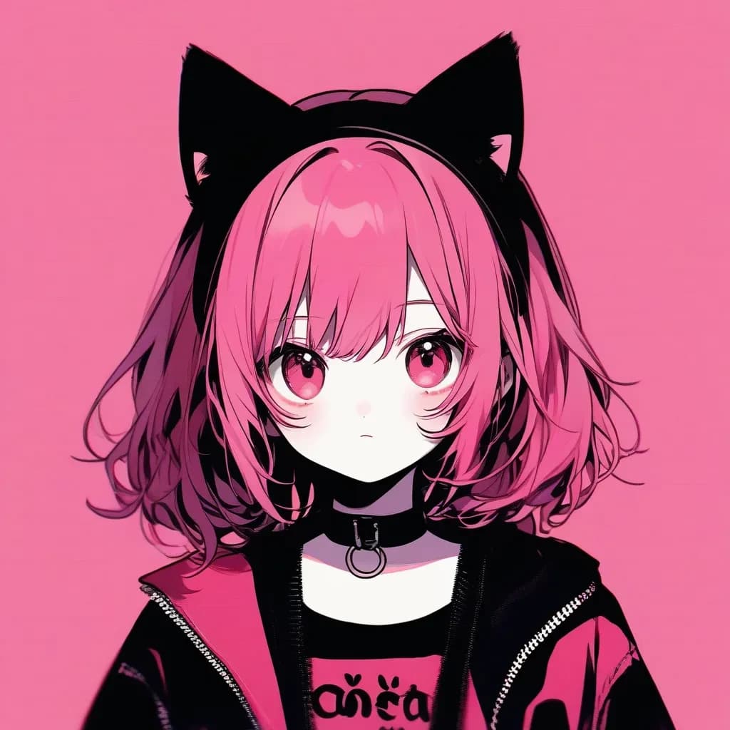 girl, cat ears, pink background