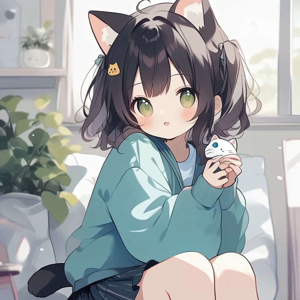 girl with cat ears, cute