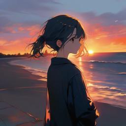 girl, sunset