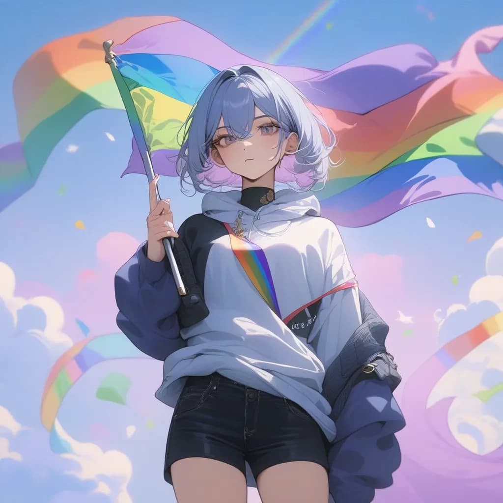 very aesthetic, masterpiece, girl holding lgbtq flag