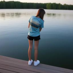 sunset, lake, short girl