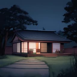 simple japanese home, night, pink