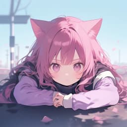 cat girl, down, pink