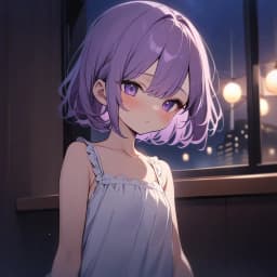 best quality, rating: sensitive, short girl, long purple hairs, night, bloom