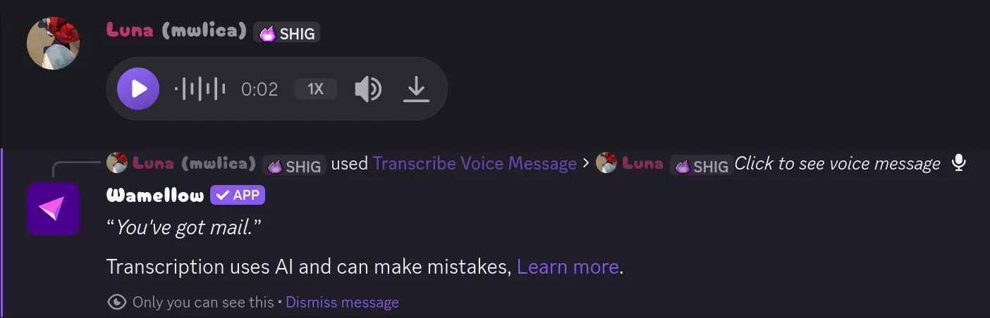 Transcribed Voice Message: "You've got mail"